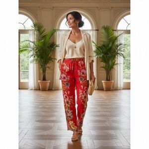 JOHNNY WAS Sz S Auriela BOHO Wide Leg Pants, Coral, Luxurious Silky Cupra Rayon